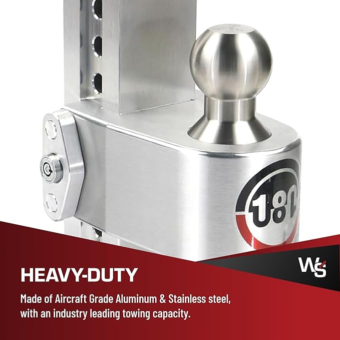 Weigh Safe Adjustable Trailer Hitch Ball Mount, 10" Adjustable Drop Hitch for 2" Receiver w/ 2 pc Keyed Alike Lock Set, Heavy Duty Aluminum Trailer Tow Hitch w/Stainless Steel Tow Balls, 12,500 GTW