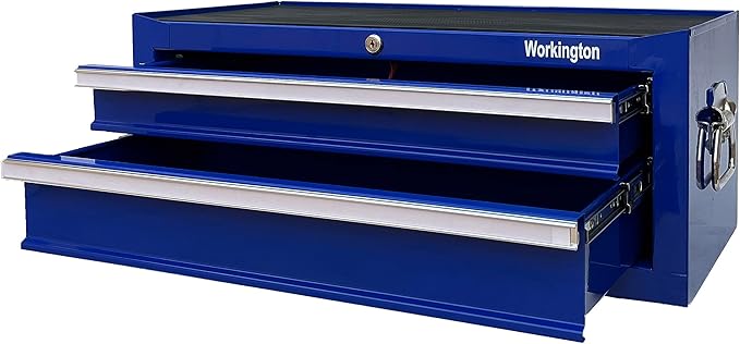 Workington Industrial 2 Drawers Portable Metal Intermediate Box, 26" Middle Tool Chest Cabinet with Ball Bearing Drawer Slides, Steel Tool Storage Box Organizer 4008 Blue