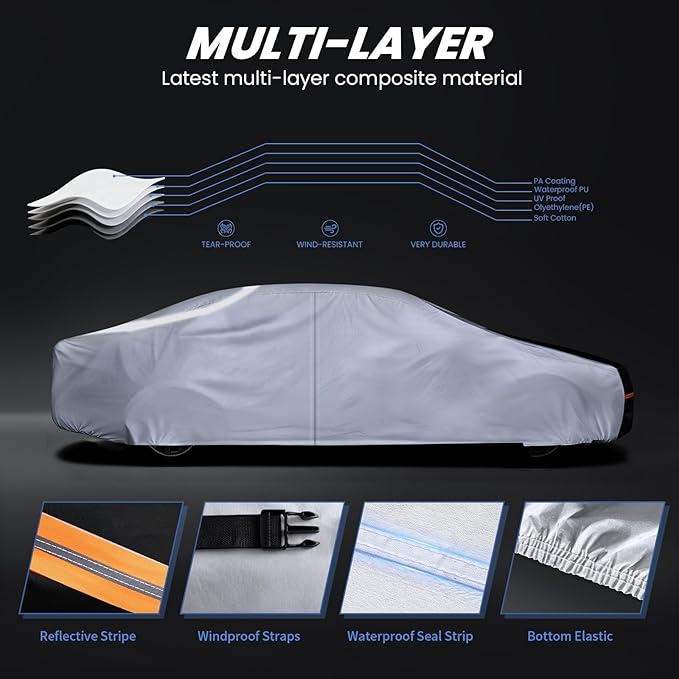 Small Car Cover 100% Waterproof All Weather, 10 Layers Outdoor Covers for Sports/Coupe -Custom Fit Acura Integra, Toyota 86, Subaru BRZ, Nissan 370Z, etc. Sun & Rain Protector. C2 (See Size Chart)