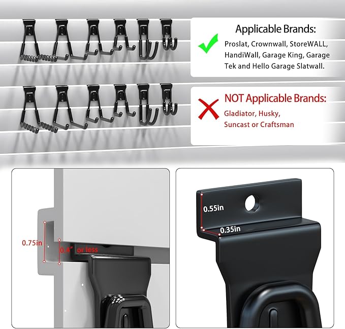 3-H 10 Pack Wave Shape Slatwall Hooks, Heavy Duty Slatwall Accessories, 1 Hook Equals 4 Standard Slatwall Hanging Hooks for Garden Tools & Garage Storage(Black)
