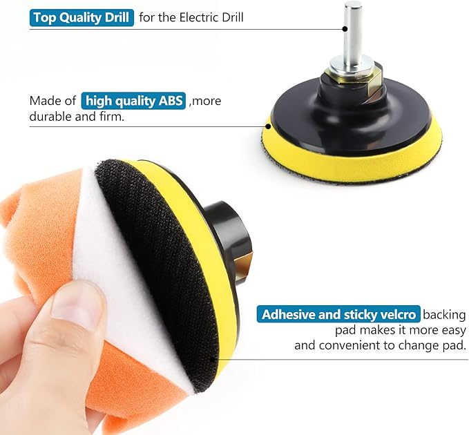 Buffing Pads for Drill 22PCS Foam Drill Buffing Kit Car Drill Polishing Kit for Car Sanding, Buffing, Waxing(18 Pads+2 Drill Adapters+2 Suction Cups)