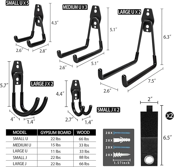 KOFANI Steel Garage Storage Hooks - 16 Pack Anti-Slip Coating, Heavy Duty Wall Mount Hooks for Hanging Bike, Ladder, Garden Tools