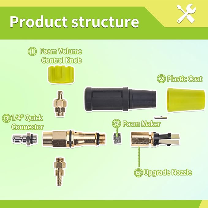 Foam Cannon, Wide Neck Snow Foam Lance with Replacement Adapter for Portland Husky and Ryobi Pressure Washer, Heavy Duty Power Washer Foam Blaster with 1/4 Inch Quick Connector, 5 Nozzle Tips