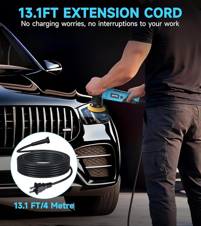 ZOTA 3 inch Polisher, 2" Mini Buffer with 8mm Random Dual Action Polisher,13.1ft(4m) Extended Power Cord for Quiet & Smooth Small Buffer Polisher.