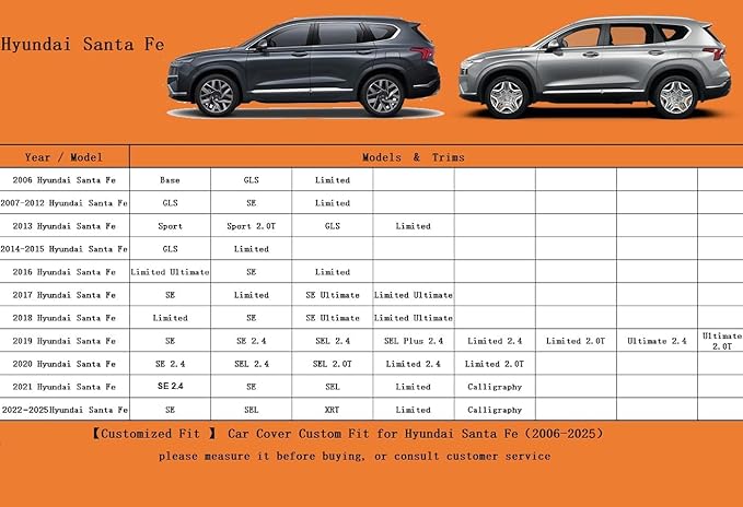 Kayme 6 Layers SUV Car Cover Custom Fit for Hyundai Santa Fe (2006-2025) Waterproof All Weather for Automobiles, Outdoor Full Cover Rain Sun UV Protection.Silver