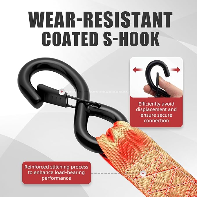 Retractable Damped Ratchet Tie-Down Straps 1800 lbs, 1in × 10ft Self-Retracting Ratchet Straps with Dampers, Heavy Duty S-Hooks, Auto Retract Strap System for Cargo, Trucks, Trailers, 2 Pack, Orange