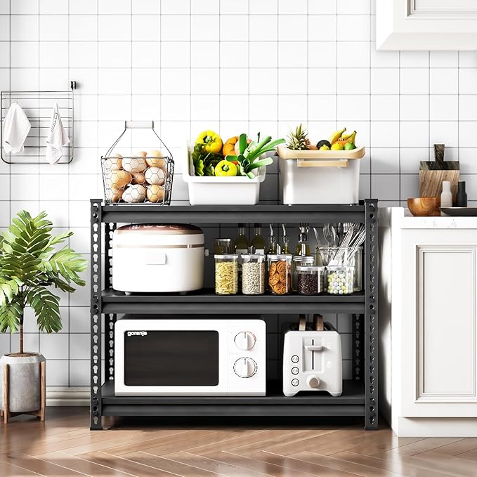 3-Tier Garage Shelving Heavy Duty,40”W x 18”D x 36”H Metal Shelving Unit，1320 lbs Weight Capacity Adjustable Storage Shelves for Retiple Tanks, Aquariums, Pantry, Garage，Black