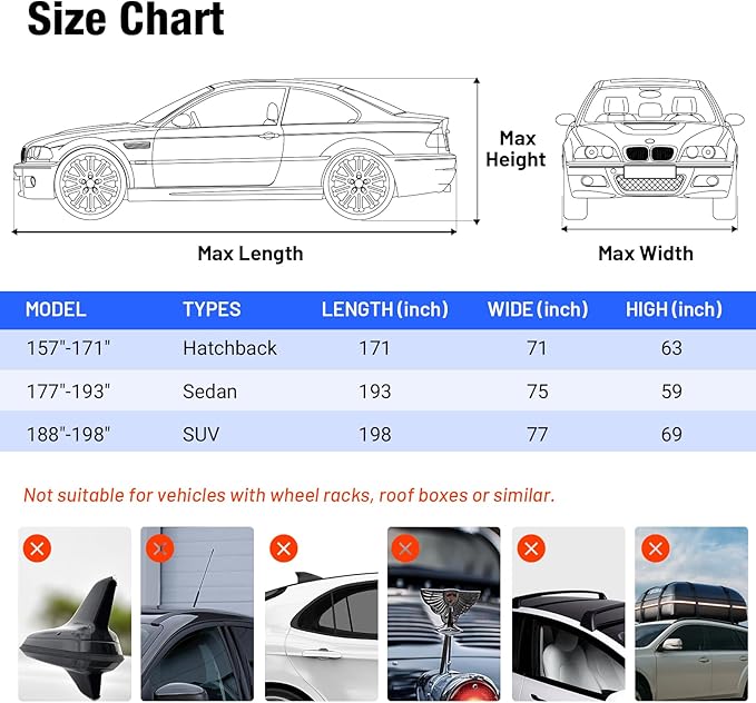 Favoto Hail Protection Car Cover - Waterproof SUV Car Cover Padded Anti-Hail Snow Rain Protector for Automobiles Outdoor Heavy Duty with Reflective Stripes Full Exterior Cover Fits SUV up to 198"