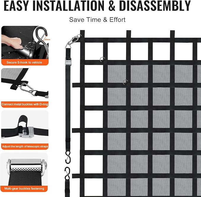 VEVOR Cargo Net for Pickup Truck Bed, 6' x 4.75' Heavy Duty Truck Cargo Net Safety Mesh Net with 4 S-Hook Straps with Carabiners & S-Hooks for Trailer, Pickup, Boat, Jeep, SUV