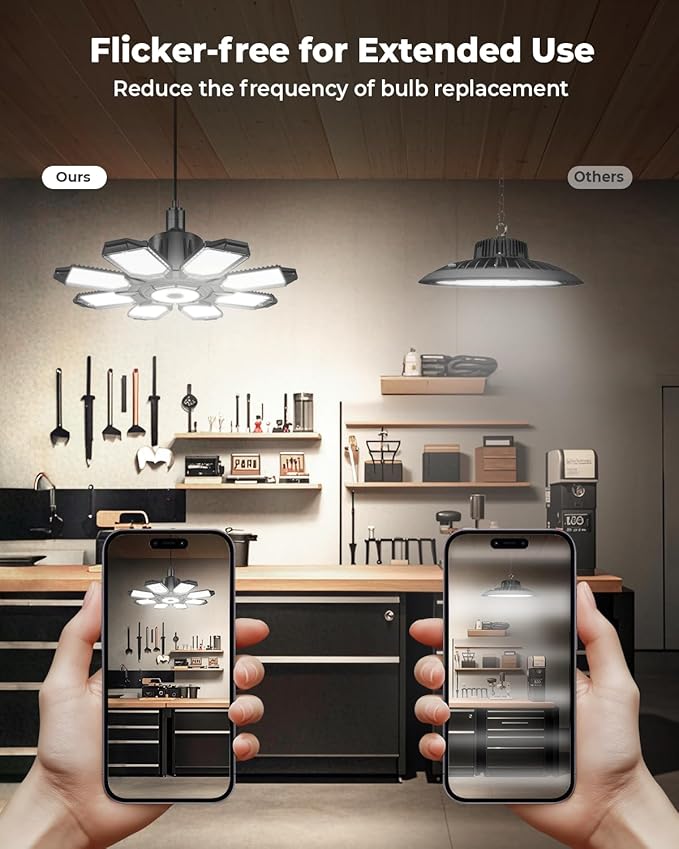 LED Garage Light, Ultra Bright 25000LM Shop Light with 8 Foldable Panels, 6500K LED Light for Garage, Workshop, Utility Room