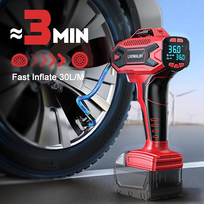 Tire Inflator Air Compressor Compatible with Milwaukee 18V Battery, LIVOWALNY 160 PSI Cordless Portable Electric Air Pump 2026 Bigger LCD Digital Pressure Gauge for Car, Bike, Sport Ball (No Battery)