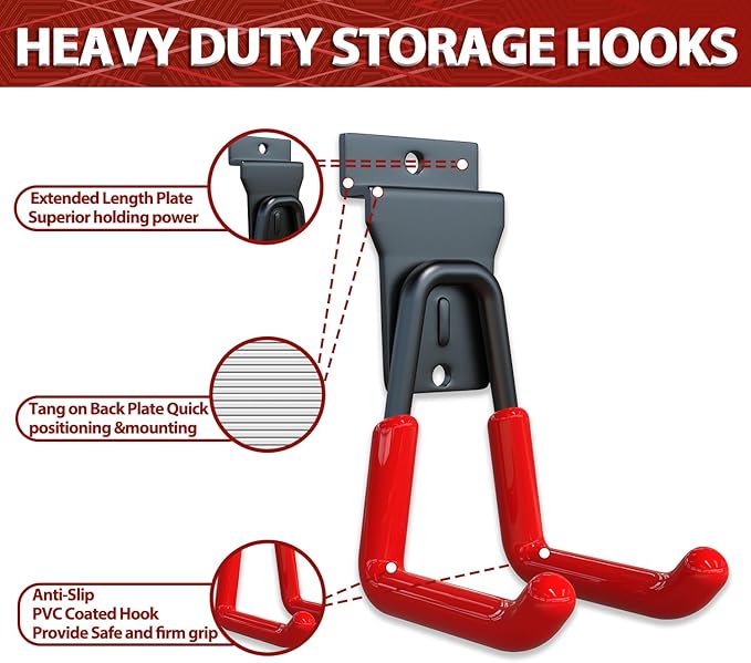3-H Slat Wall Hooks 12 Pack 4.5 Inch U Shape,Heavy Duty Slot Board Hangers, Slat Wall Display Hooks for Garage Organization Retail Store Garden Tools Storage Panel Accessories (Red