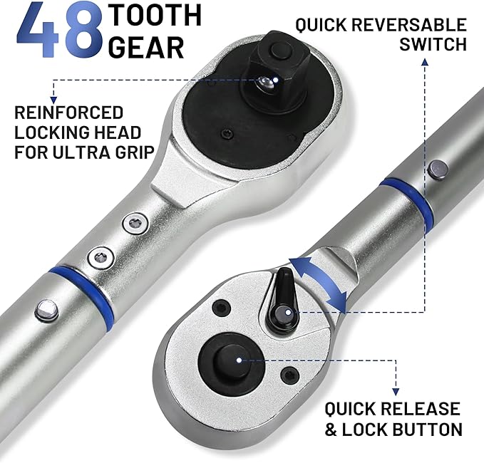 3/4-Inch Drive Click Torque Wrench, Dual-Direction Click Professional Torque Wrench 100-600FT.LB/135-815N.M, Dual Range Scales Graduated in FT.LB and N.M