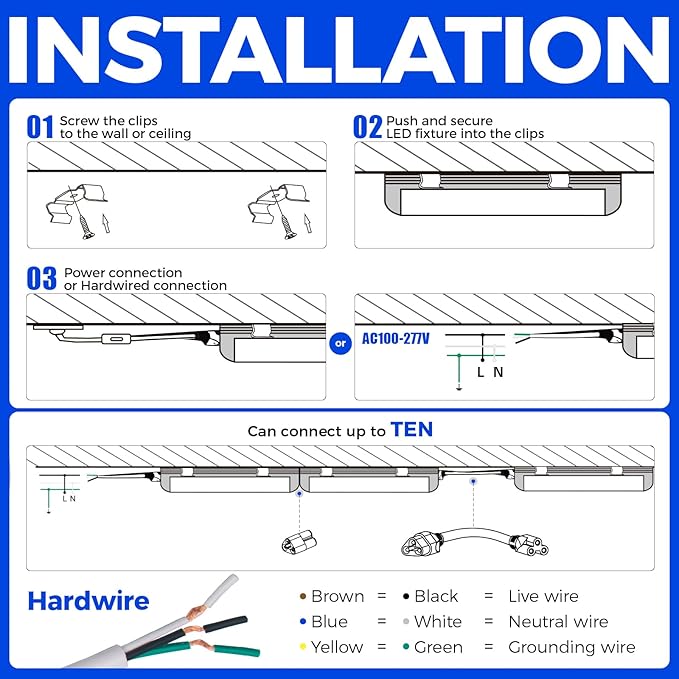 Barrina 5000K 2FT LED Shop Light, 3000LM, 20W, T8 Shop Lights for Garage, Workbench, Cabinet, Workshop, Room, LED Tube Lights, Linkable Ceiling Light Fixture with Built-in ON/Off Switch, ETL, 4 Packs