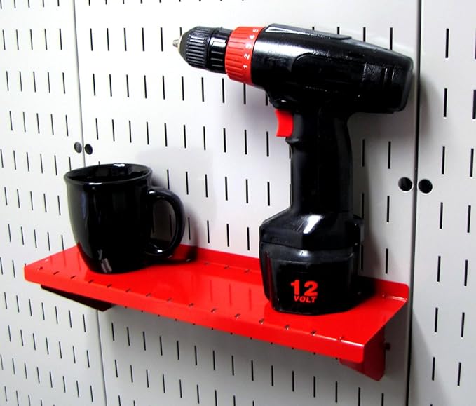 Wall Control Shelf 4in Deep Pegboard Shelf Assembly Pegboard and Slotted Tool Board – Red
