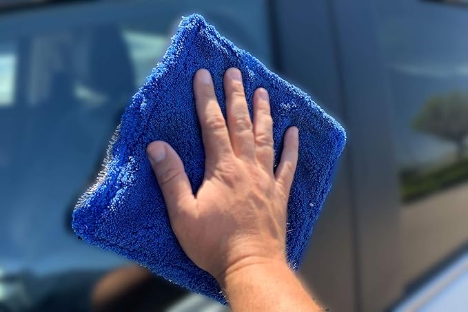 Autofiber Amphibian Mini Dual Side Glass Cleaning Microfiber Towel - One Side Twist, One Side Plush - 8"x8" (Blue/Gray)
