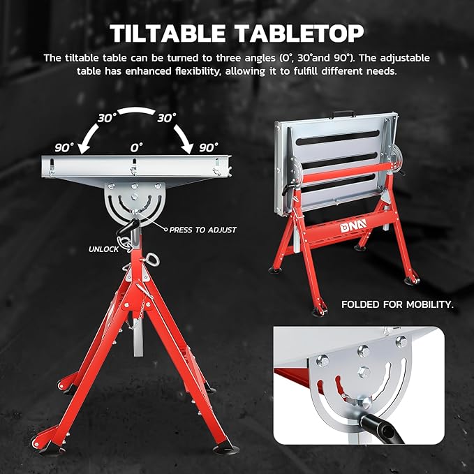 DNA Motoring Carbon Steel Welding Table 29.5in x 19.3in 400lbs Loding Capacity, Adjustable Angle & Height, Portable Work Bench with 2 Fixed Wheels, TOOLS-00461