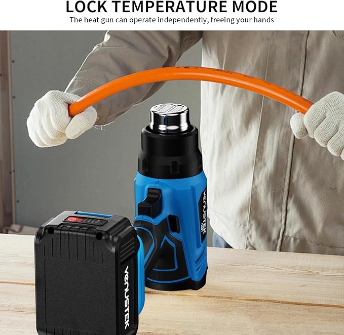20V Cordless Heat Gun with 2 x 4.0Ah Batteries (122℉–1022℉) Fast-Heating Hot Air Gun Kit with Screen Display Variable Temperature Wind Speed, Portable Heat Gun for Shrink Tubing Vinyl Wrap