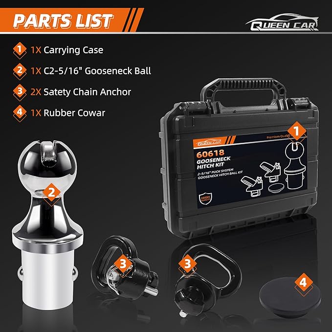 60618 Gooseneck Hitch Ball Kit Compatible with 2013-2026 Dodge Ram 2500 3500，2-5/16 Inch Gooseneck Ball for Truck Bed Safety Chain Anchors | 30000 lbs(Includes Box)