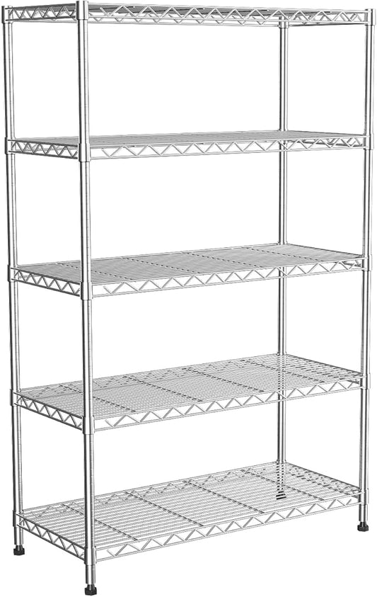 5 Tier Shelving Unit,30" Wx14 Dx62 H,Wire Shelving with Lockable Wheels,Metal Shelf Rack,Height Adjustable Wire Rack Storage Shelving Stand for Kitchen,PantryGarage,Office,Laundry,Living Room