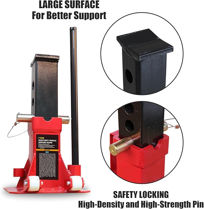 Torin ATZ120006PB Heavy Duty Jack Stands: Pin Style Jack Stand with 2 Casters and Handle, Easily Portable Car Stand for Car SUV, Truck and Pick Up, 12 Ton (24,000 lb) Capacity, Red