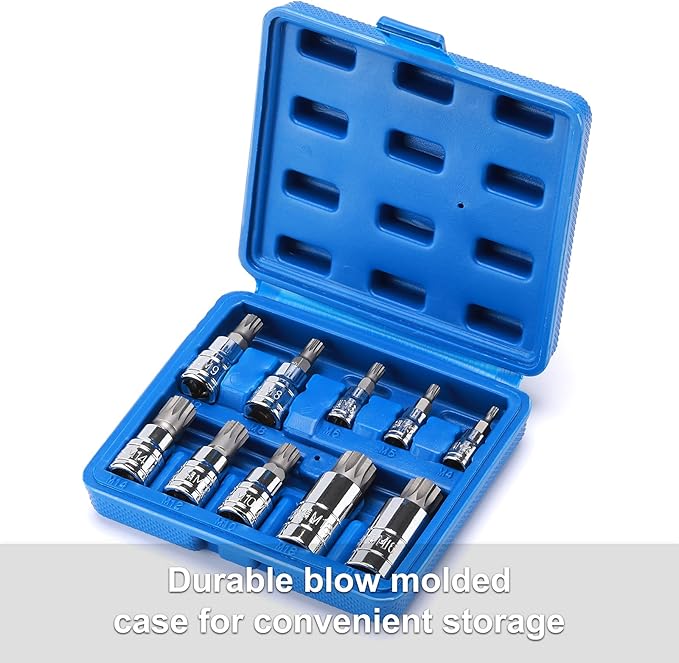 CASOMAN 10PCS 1/4-Inch, 3/8-Inch & 1/2-Inch Drive XZN Triple Square Spline Bit Socket Set, M4-M18, 12 Point Tamper Proof, Cr-V Sockets and S2 Steel Bits