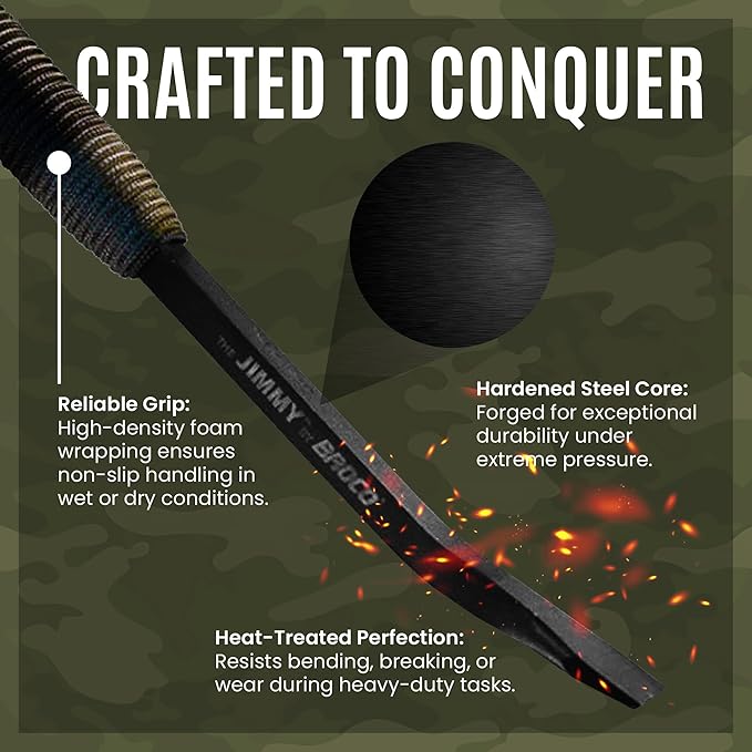 Broco Jimmy Tactical Pry Bar, EDC, Rescue & Breaching Tool, Durable Steel, Comfort Grip, Nail Puller Tool, Crowbar, 10.5inch Prybar