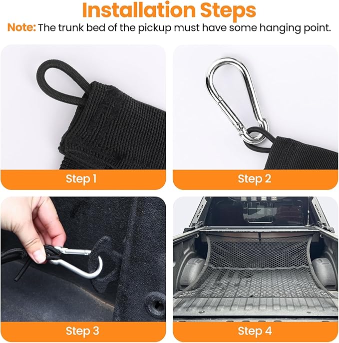 Truck Bed Net, Highly Elastic Cargo Net for Pickup Truck Bed, Stretchable Mesh Organizer for Pickup Trunk Bed, Suitable for Daily Light Loads of Trucks, 4'x4’ Stretches to 7‘x 7’