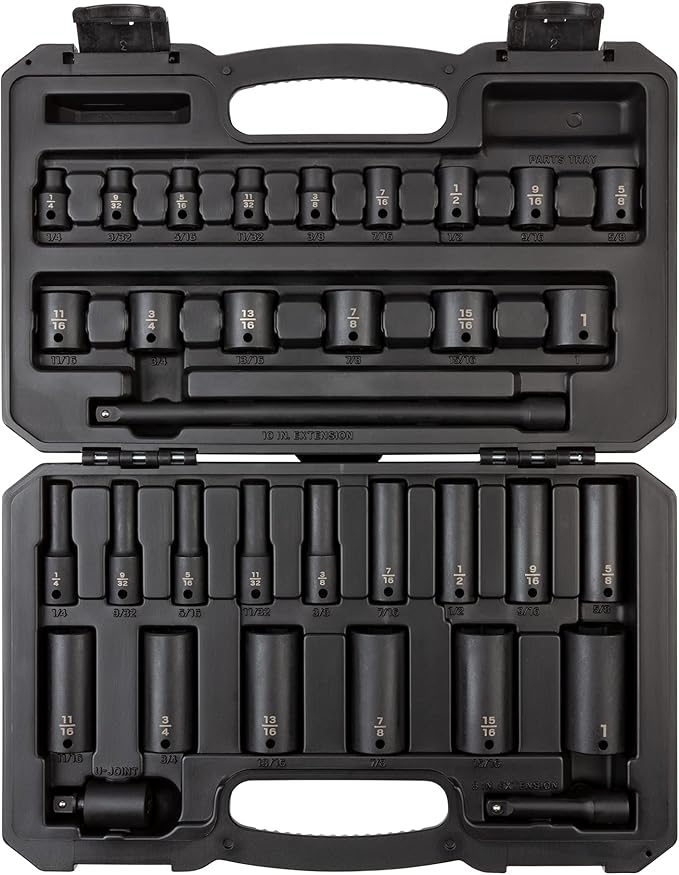 TEKTON 3/8 Inch Drive 6-Point Impact Socket Set, 33-Piece (1/4-1 in.) | SID91400