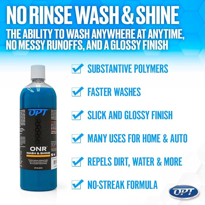 Optimum No Rinse Wash and Shine Version 5 - ONR Rinseless Car Wash Soap for Auto Detailing, Use On Paint, Ceramic Coatings, Glass, Interior (4 Gallons)