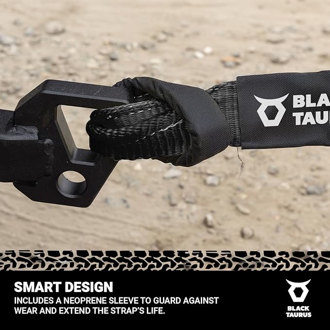 2-3/8" x 30 ft Elastic Snatch Strap – 17,600-lb Heavy-Duty Off-Road Kinetic Tow Strap, 100% Nylon with 20% Stretch & Reinforced Loops for Jeep, Truck, UTV/4x4 Vehicle Recovery (Black)