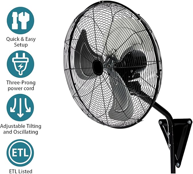 AZOUTDOOR 2 Pack 20 Inch Wall Mount Fans, Oscillating Fan with 3 Speed Settings, High Velocity Fans with Adjustable Tilt for Commercial, Industrial, Warehouse, Workshop, Garage
