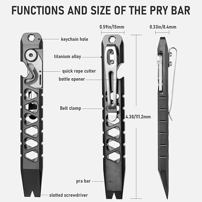 TISUR Titanium EDC Pry Bar, Keychain Pry Bar Multitool With Bottle Opener, Pocket Small Crowbar for Men Outdoor