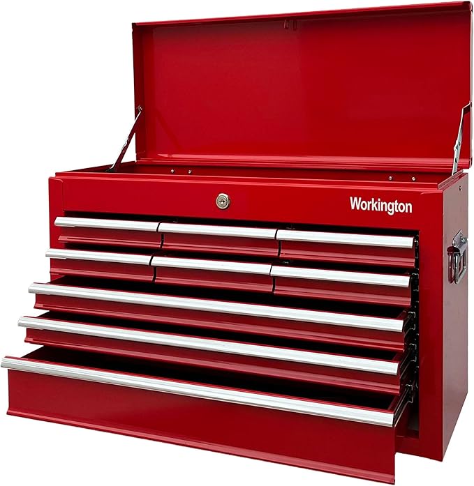 Workington Portable Metal tool chest with 9 drawers, 24" Cabinet with Ball Bearing Drawer Slides, Steel Tool Storage Box Organizer 4006 Red