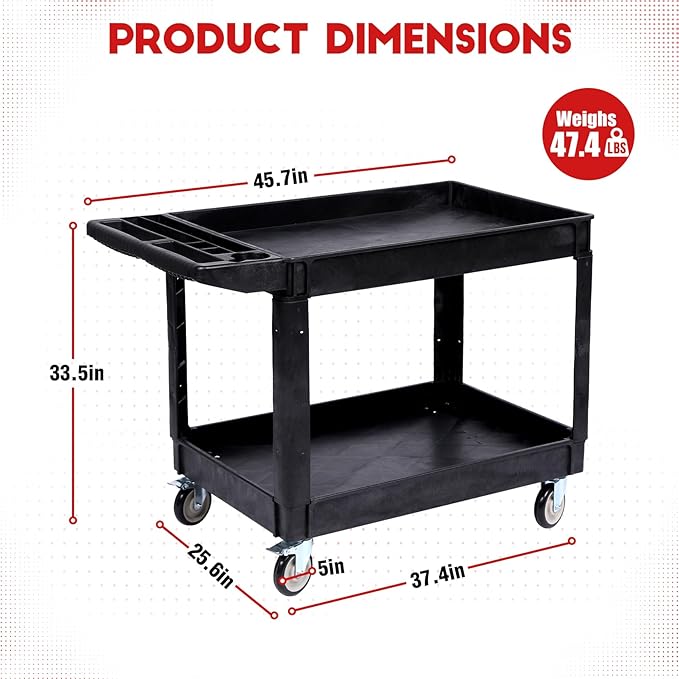 2 Tier Metal Utility Cart,330 Lbs Metal Heavy Duty Utility Cart On Wheels,2 Shelf Steel Rolling Tool Cart, Tool Storage Organizer for Mechanic, Garage, Workshop, Warehouse (Black, 46x25x33.5)
