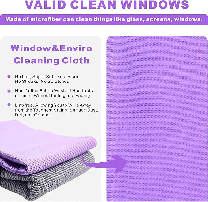 Longmann NΘrwex Basic Package Window Cleaning Cloth and EnviroCloth Glass Cloth, Cleaning Cloth, Streaks Schatches Free, Just Add Water (Purple 1 Pack, Grey 1 Pack)