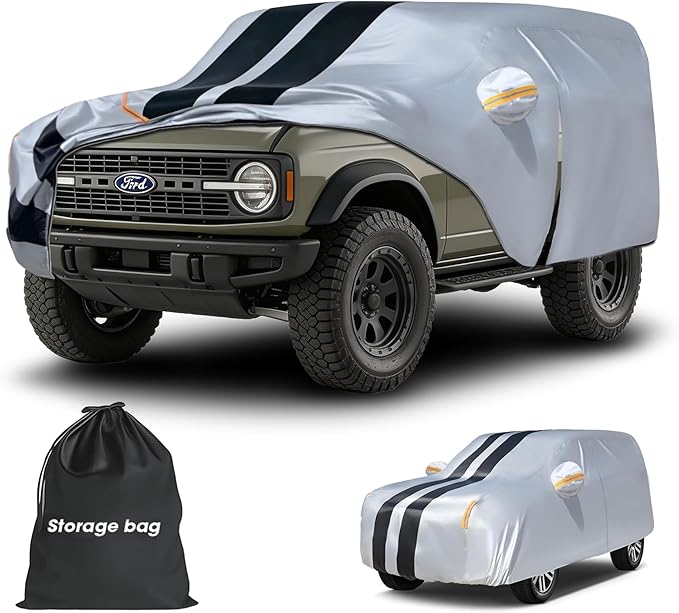 Multi-Layer Car Cover Custom Fit for Ford Bronco 2dr/Sport(2020-2026), 100% Waterproof All Weather for Automobiles, Gift with Towel, Heavy Duty Car Covers for Rain Sun UV Protection with Door Zipper