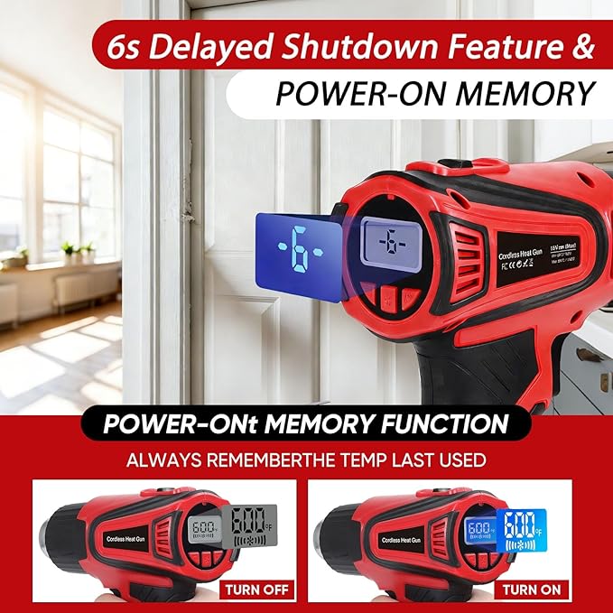 Cordless Heat Gun Compatible with Milwaukee M18 Battery, Fast Heating Variable Temp (122°F~1112°F) Hot Gun LCD Display and 4 Nozzle for for Crafting, Vinyl Wrap, Shrink Tubing, Resin, DIY(No Battery)