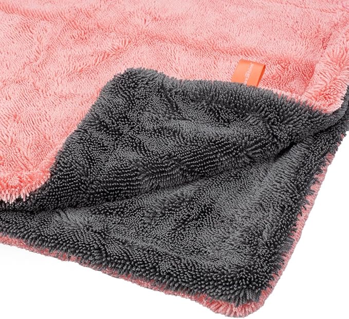 Maxshine 24" x 36" Universal Pink Car Drying Towel – 1200 GSM Rinse-Free Double-Sided Microfiber – Plush, Super Absorbent Towel for Car Wash & Detailing