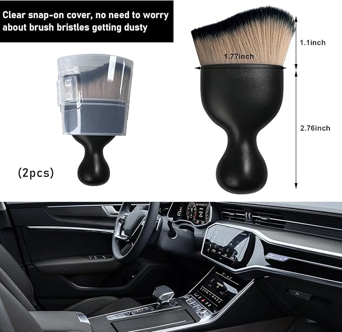 Ziciner 2 PCS Car Detailing Brush, Curved Soft Bristles Auto Removal Dust Collectors, Universal Vehicle Dashboard, Air Conditioner Vents etc Interior Cleaning Tool Accessory (Brown/Black)
