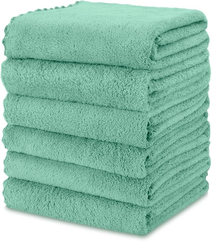 kimteny Kitchen Cloth Dish Towels, 13x28 Inches Premium Dishcloths, Super Absorbent Coral Velvet Microfiber Cleaning Cloths, Fast Drying Rags for Washing Dishes (13x28-6 Pack, Green)
