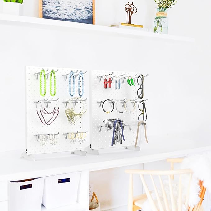 WALMANN Metal Tabletop Pegboard Display Standing Pegboards for Craft Shows, 12" x 16" Countertop Peg Board with Hooks for Jewelry & Accessories (Cream-White, 2-Pack)