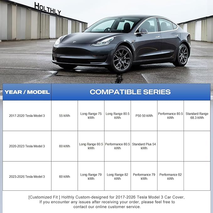 10 Layers Car Cover Custom Fit for Tesla Model 3 (2017-2026), Waterproof All Weather for Automobiles, Outdoor Full Cover Sun Dust Rain Protection with Cotton. Silver