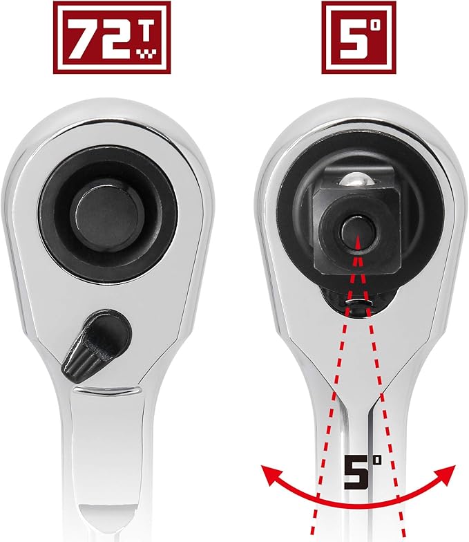 Powerbuilt 3/8-Inch Drive Pro Tech Ratchet Handle, Contour Handle, 72-Tooth Compact Head, Quick Release, Chrome Vanadium, Mirror Polish Finish, 7-7/8" Length - 649969