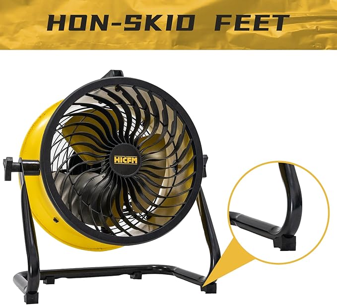 HiCFM 10" High-velocity Drum Air Circulator Fan 1000 CFM Large Airflow Turbo Shop Floor Fan with 360-degree Pivoting Head, 3-speed 1/12 HP Motor
