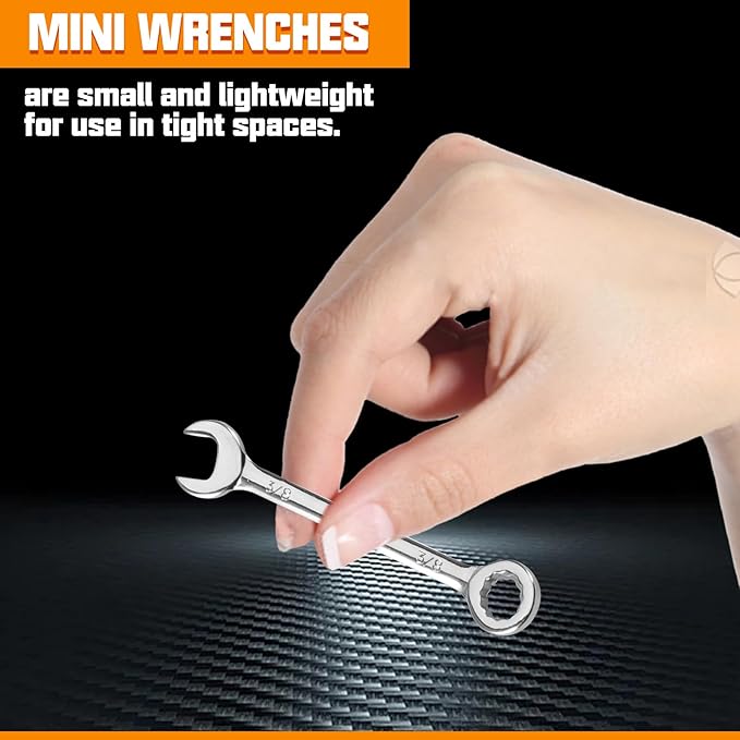 Mini Wrench Set Metric and SAE 20 Pcs Ignition Wrenches 4-11mm & 5/32" to 7/16" Open End Box End Wrench Set with Key Ring, Combination Wrench Sets with Zipper Bag