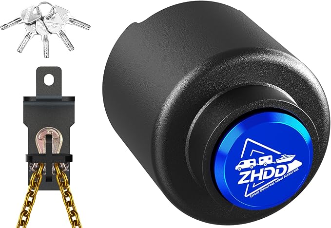 Trailer Hitch Lock for 2-5/16 Inch Coupler with Safety Chain Lock, Heavy Duty Anti-Theft Trailer Tongue Coupler Lock for RV, Boat, Dump & Cargo Trailers (Blue)