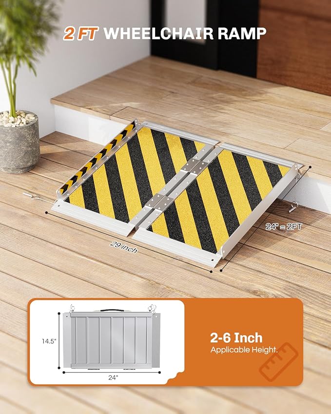 Portable Wheelchair Ramp 2 FT, Aluminum Folding Ramps for Wheelchairs for Home with Handle & Non-Skid Surface, 800 lbs Threshold Ramps for Doorways Steps Stairs Entry Cars Use