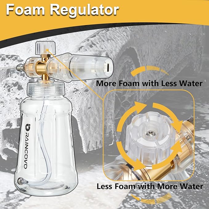 Foam Cannon with Short Pressure Washer Gun, Dual Connector Accessories, Snow Soap Attachment for Car Wash, 5 Nozzles Tips with Holder, 1/4” Quick Connect, Additional 1.1 mm Orifice Nozzle