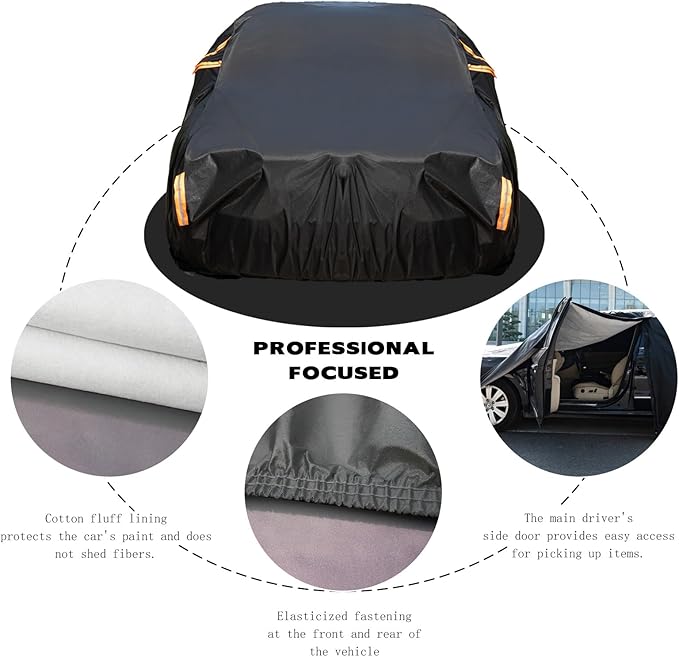 Car Cover Waterproof All Weather fit for Tesla Model 3,Heavy Duty Outdoor Cover with Driver Side Zipper & 3 Windproof Straps – Sun,Rain,Snow,Frost,Dust Resistant